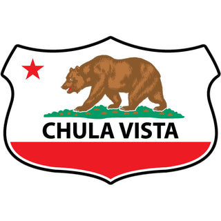 Chula Vista  CA State Flag in Wide Shield Sticker