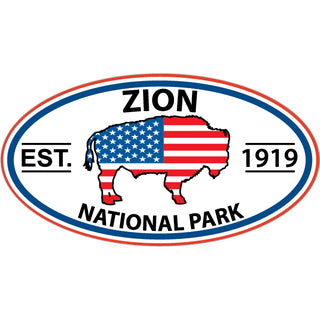 Zion National Park   Stars & Stripes Buffalo Oval Sticker