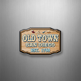 Old Town San Diego   Wood Icon Sign with chili pepper  hat  guitar 3D Magnet