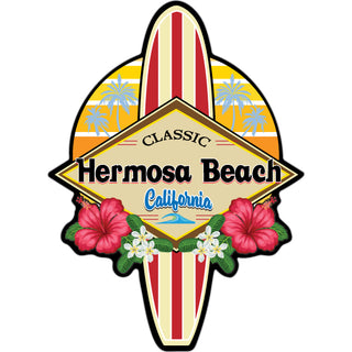 Hermosa Beach  CA   Retro Floral Surfboard Sticker