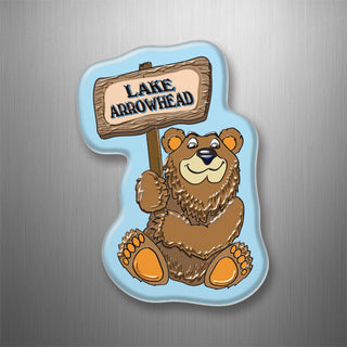 Lake Arrowhead   Sitting Brown Bear Holding Sign 3D Magnet