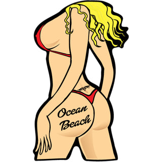 Ocean Beach CA Red Bikini Backside Sticker