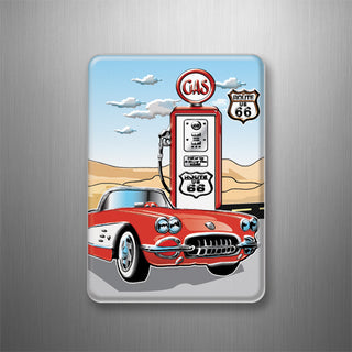 ROUTE 66 RED CORVETTE GAS PUMP 3D Magnet