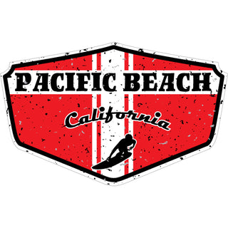 Pacific Beach  CA Red Surfer Shield Sticker