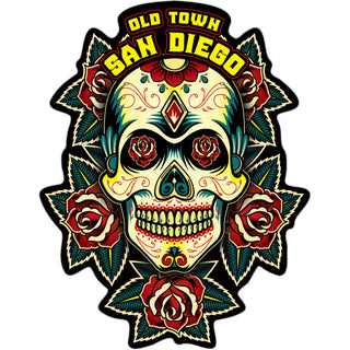 Old Town San Diego Traditional Skull with Roses Sticker