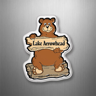 Lake Arrowhead   Log Bear Holding Sign 3D Magnet