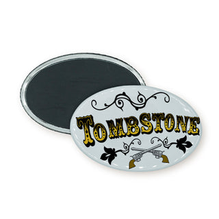 Tombstone   White & Gold Pistol Euro Oval Oval Badge Magnet
