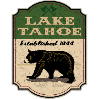 Lake Tahoe   Green Bear Sign Vertical Sticker