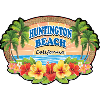 Huntington Beach  CA Wicker Hibiscus Oval Sticker