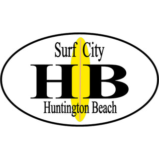 Huntington Beach   Yellow Surfboard Logo Sticker