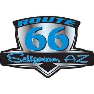 Seligman  AZ   Route 66 Blue & Silver Retro Emblem Sticker
