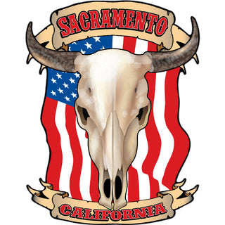 Sacramento  California Flag Steer Skull Sticker