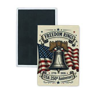 Novelty   Freedom Rings Bell 250th Anniversary Rectangle Badge Magnet