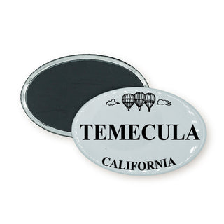 Temecula  California   Black and White Hot Air Balloon Euro Oval Oval Badge Magnet