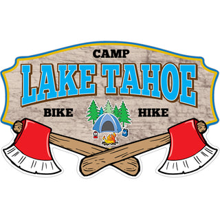 Lake Tahoe   Red Axes Camping Sign Sticker