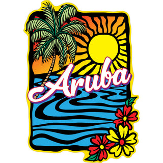 Aruba   Abstract Sunset & Flowers Sticker