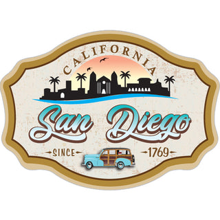 San Diego  California   Vintage Woody Skyline Sticker