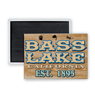 Bass Lake CA Wood Icon Sign Rectangle Badge Magnet