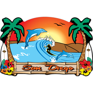 San Diego  CA   Surfer Dolphin Scene Sticker