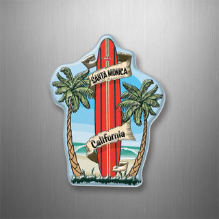 Santa Monica  California Standing Red Surfboard Plastic Magnet 3D Magnet
