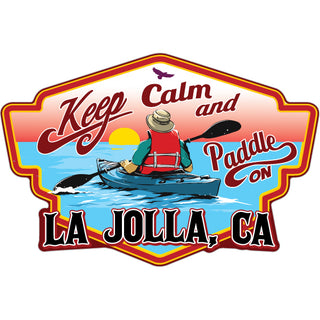 La Jolla  CA   keep calm and paddle on with sunset Sticker