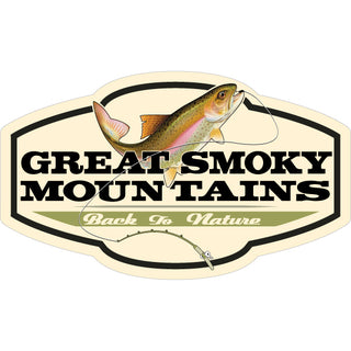 Great Smoky Mountains Plaque with Trout and Fishing Rod Sticker
