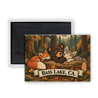 bass lake fox bear wolf babies on log Rectangle Badge Magnet