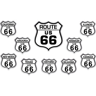 Route 66   White Shields 10 Up Sticker