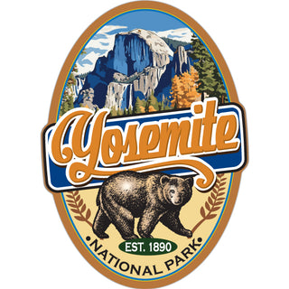 Yosemite National Park   Half Dome and Bear Sticker