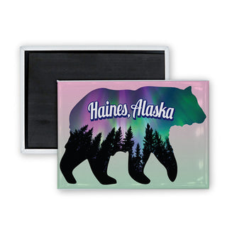 Haines Alaska   Northern Lights Bear Rectangle Badge Magnet