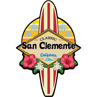 San Clemente  California   Retro Floral Surfboard Sticker