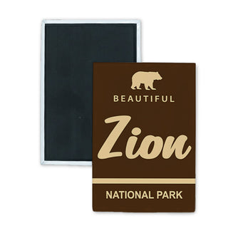 Zion National Park   Brown Angled Park Sign Rectangle Badge Magnet