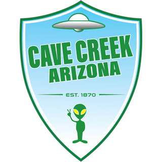Cave Creek  Arizona est. 1870   UFO Alien Shield Sticker