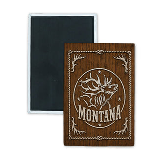 Montana   Wood Sign Elk Rectangle Badge Magnet