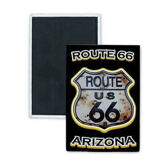 rizona   Gold Text Rusty Route 66 Shield Rectangle Badge Magnet