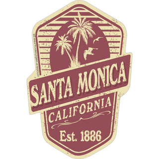 Santa Monica  California   EST. 1886 Maroon & Cream Shield Sticker