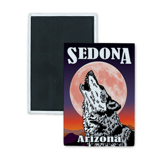 Sedona Arizona Howling Wolf Pink Moon Rectangle Badge Magnet