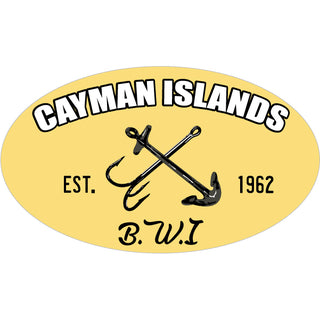 Cayman Islands B.W.I Fishing Hook and Anchor Oval Sticker