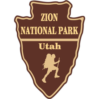 Zion National Park Utah   Hiker Silhouette Arrowhead Sticker