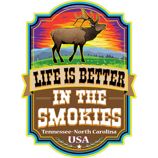 OK4 Life is Better in the Smokies Elk w Banner Sunset Sticker