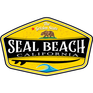 Seal Beach  California   Golden Surf Shield Sticker