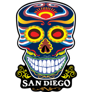 San Diego   Navy Blue & Yellow Sugar Skull With Black Base Sticker