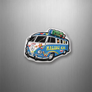 Malibu  CA Hippie Bus Camping Gear 3D Magnet