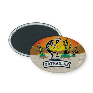 Oatman  AZ   Kokopelli Desert Scene Oval Badge Magnet