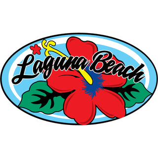 Laguna Beach CA Red Hibiscus Oval Sticker