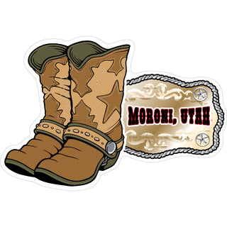 Moroni  Utah   Cowboy Boots and Belt Buckle Sticker