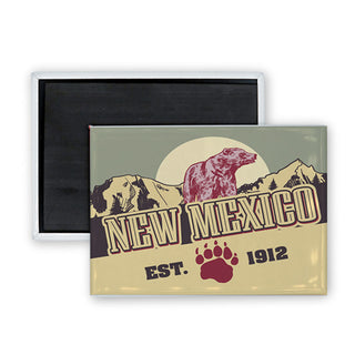 New Mexico Vintage Red Bear and Green Mountain Rectangle Badge Magnet