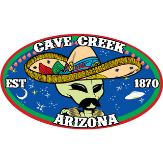 Cave Creek  Arizona est. 1870   Alien Sombrero Sticker
