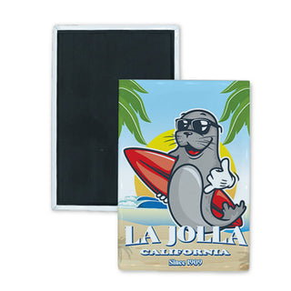 La Jolla  California   Seal Surfer Hangloose Rectangle Badge Magnet