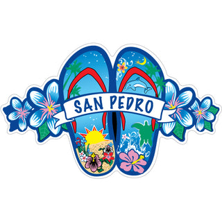OK4 San Pedro CA Blue Flowers Flip Flops Sticker